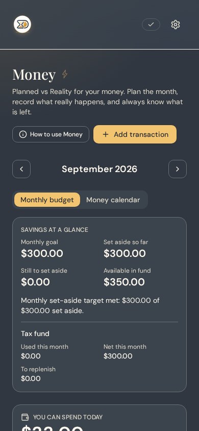 Protect the goal before you spend Smart Planner Money in Lumen showing savings and today's spending guide