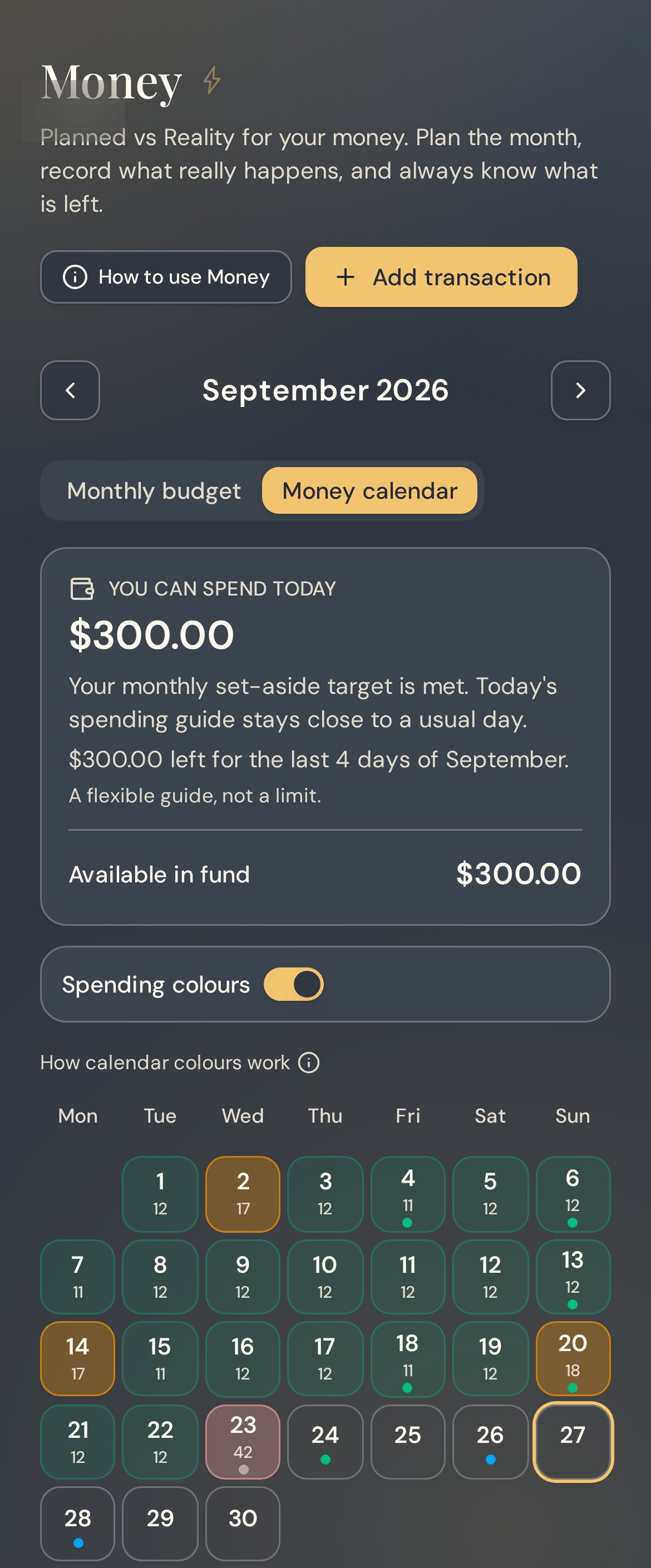 Say it. It's logged. Smart Planner Money Calendar in Lumen