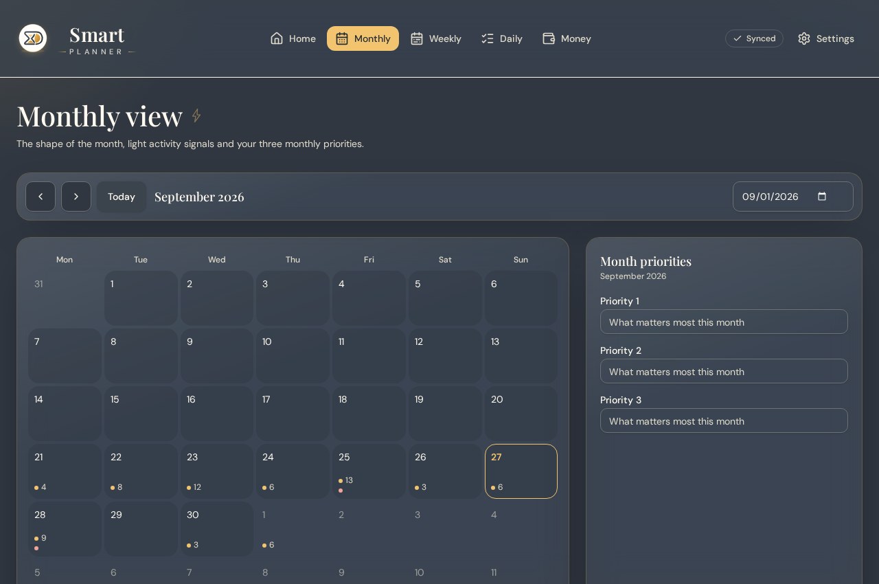 Smart Planner Monthly view Smart Planner monthly view in Lumen